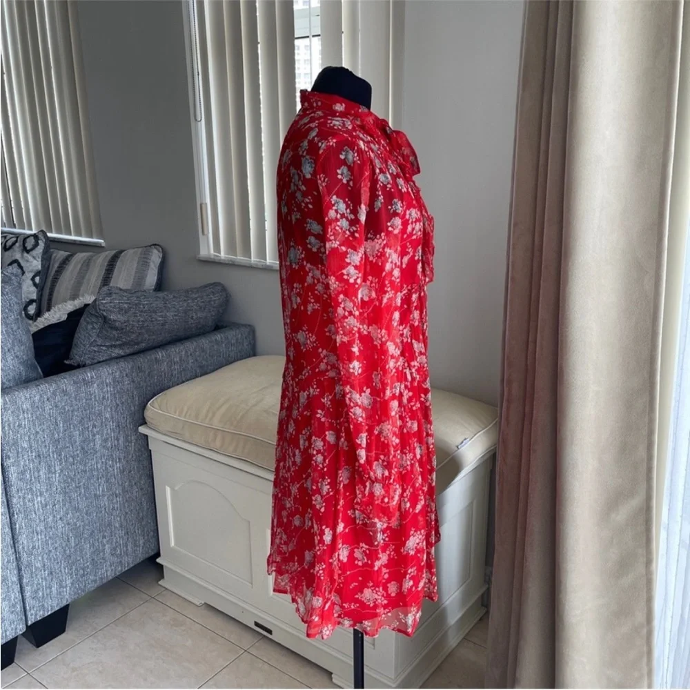The kooples Red Floral Long Sleeve silk chiffon Dress S - Picture 3 of 9